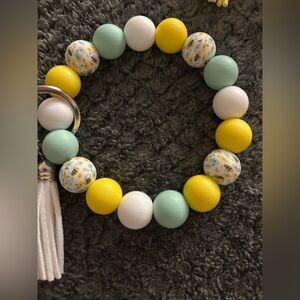 Colorful bee print Beaded keychain Bracelet with Tassel